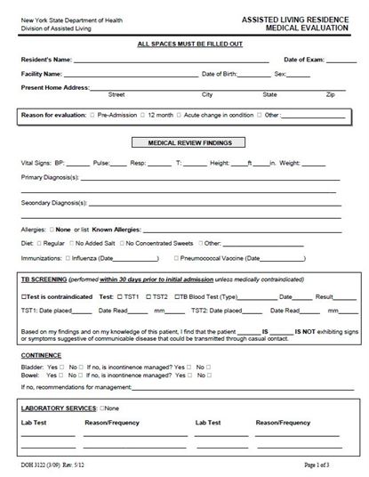 Free Medical Evaluation Form Template