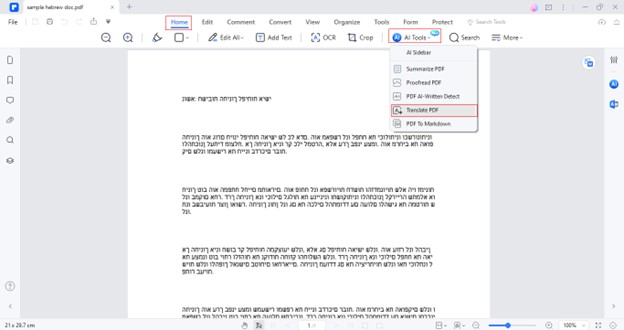 access the translate pdf feature