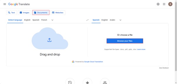 upload file google translate