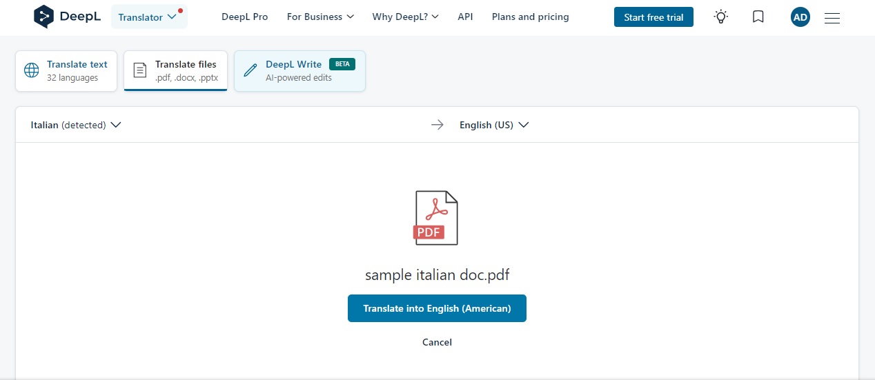 translating italian pdf to english