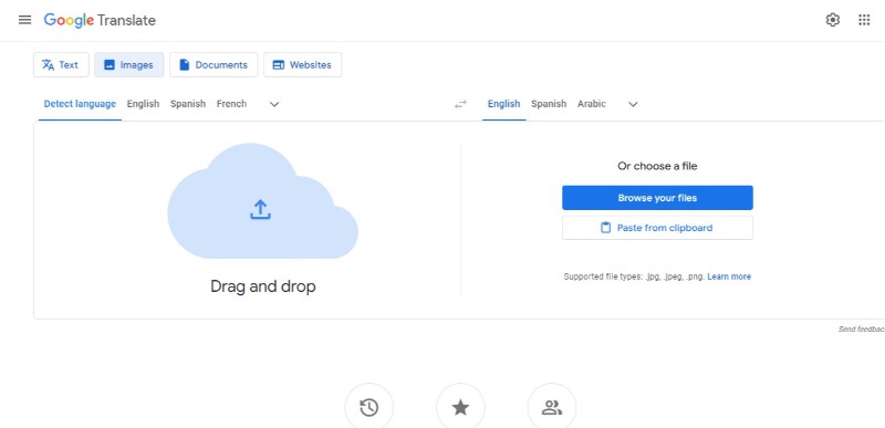 upload image on google translate web