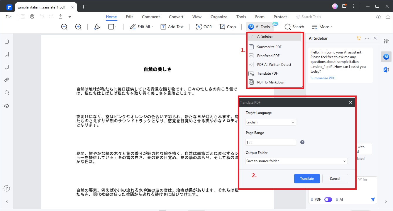 translating on pdfelement