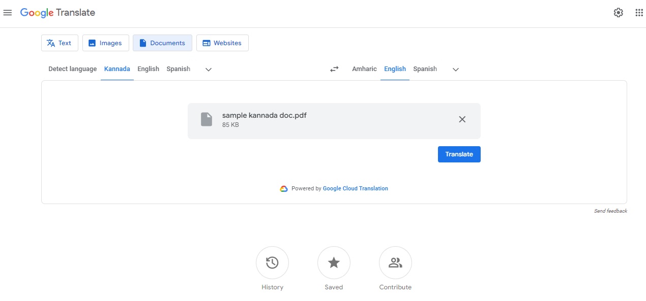 uploading pdf file on google translate