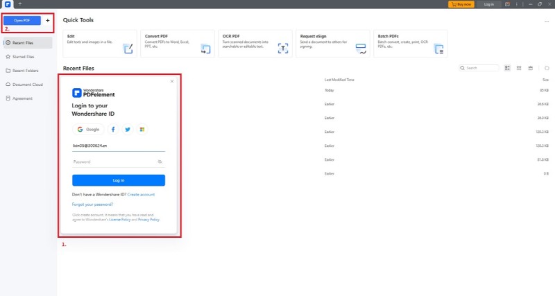 logging in to pdfelement app