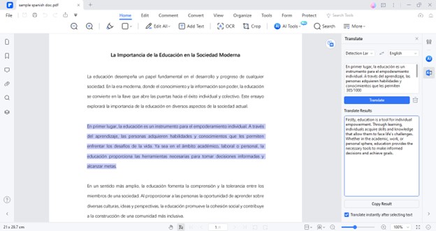 translate a document from spanish to english