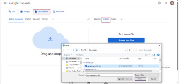 google translate spanish to english documents