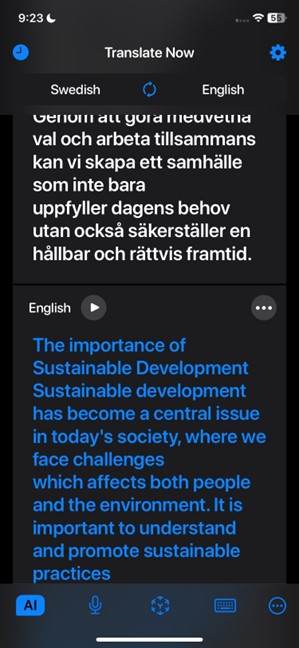 translate now for swedish to english translation