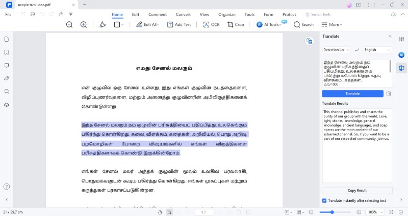 translate specific tamil text