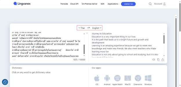 thai translation with lingvanex translator