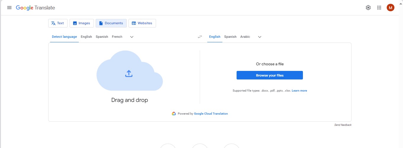 choose pdf google translate