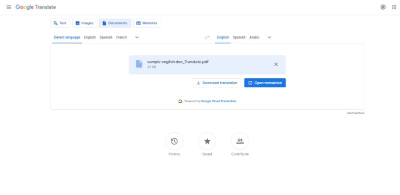 google translate pdf document
