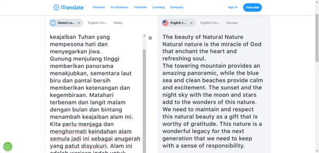 successfully translated malay text