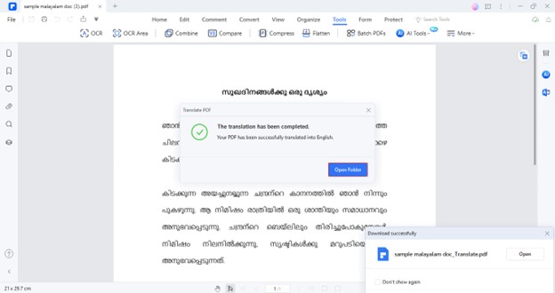 pdf malayalam to english translation successful