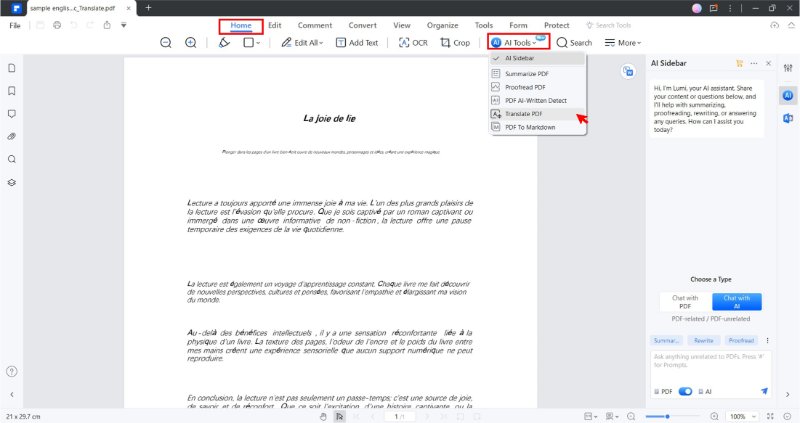 use ai tool to translate pdf