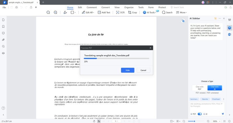 pdfelement translating pdf progress