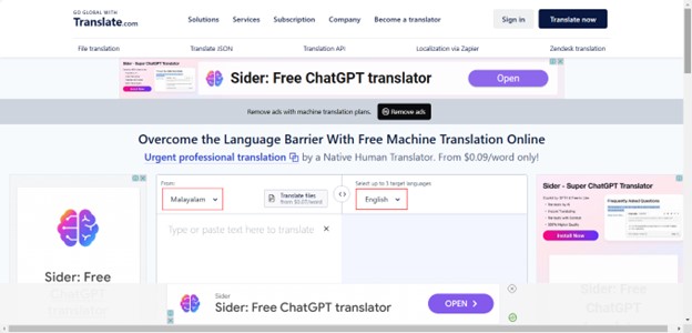 translate malayalam text to english