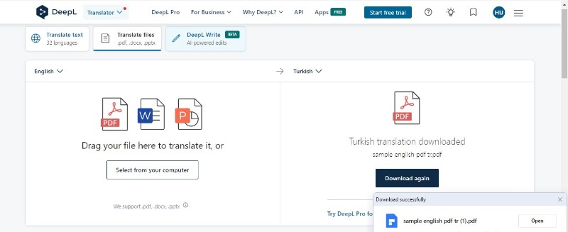 deepl file translation results