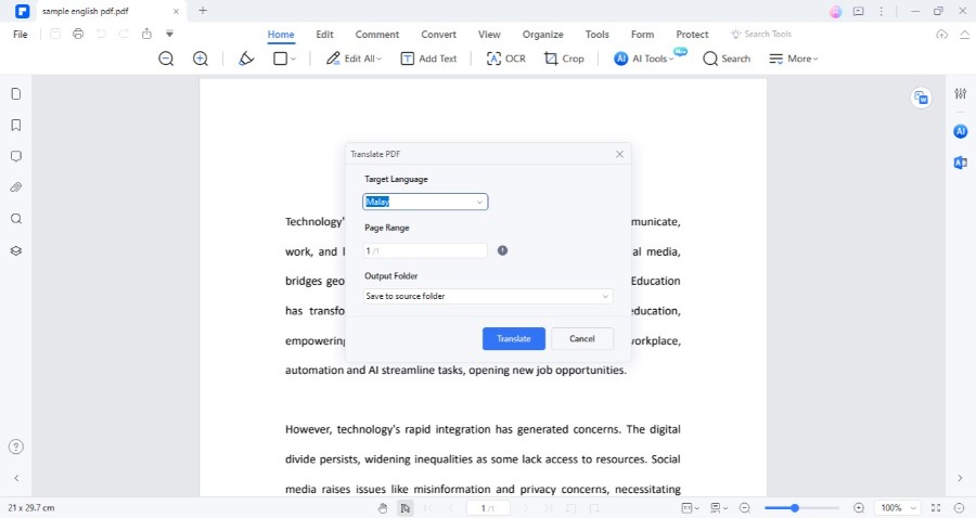 adjust translation setting