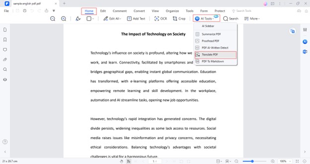 access translate pdf feature