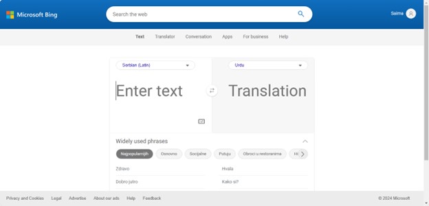 bing translator for english to urdu translation