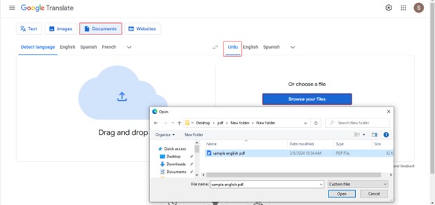 google translate english to urdu document