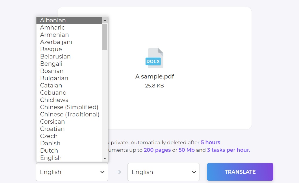 deftpdf translation tool