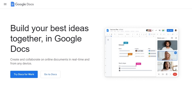 google docs website interface