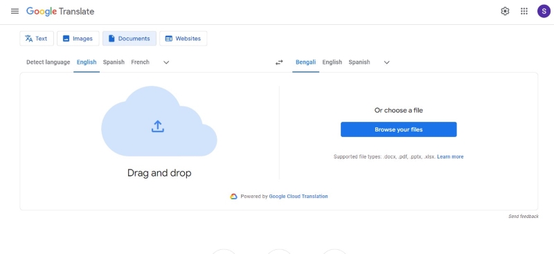 google translate document upload