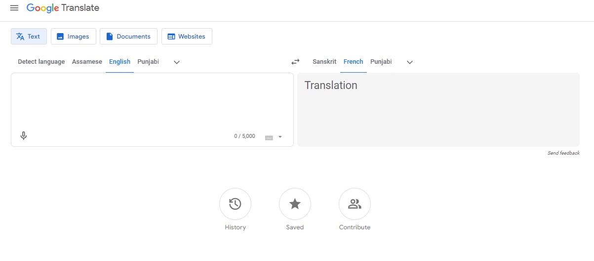 user interface of google translate