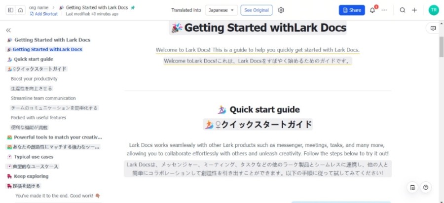 lark in-app free document translator