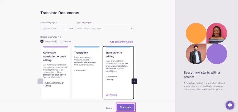 smartcat workflow for google docs translation