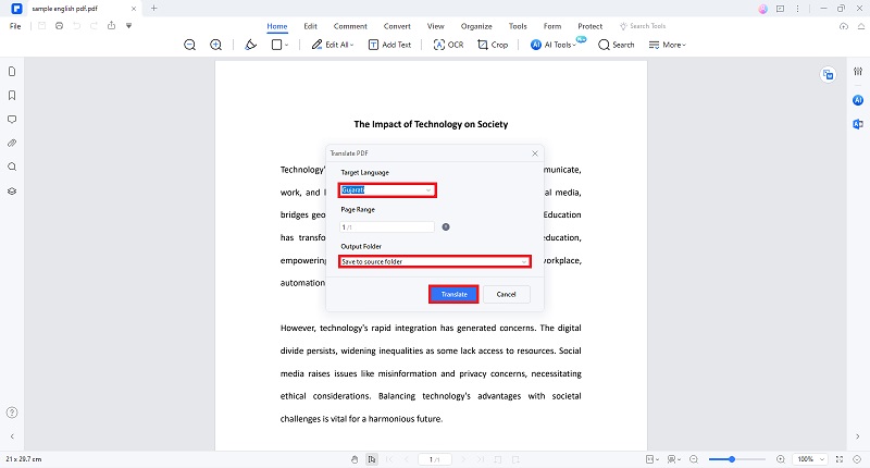 pdfelement target translate