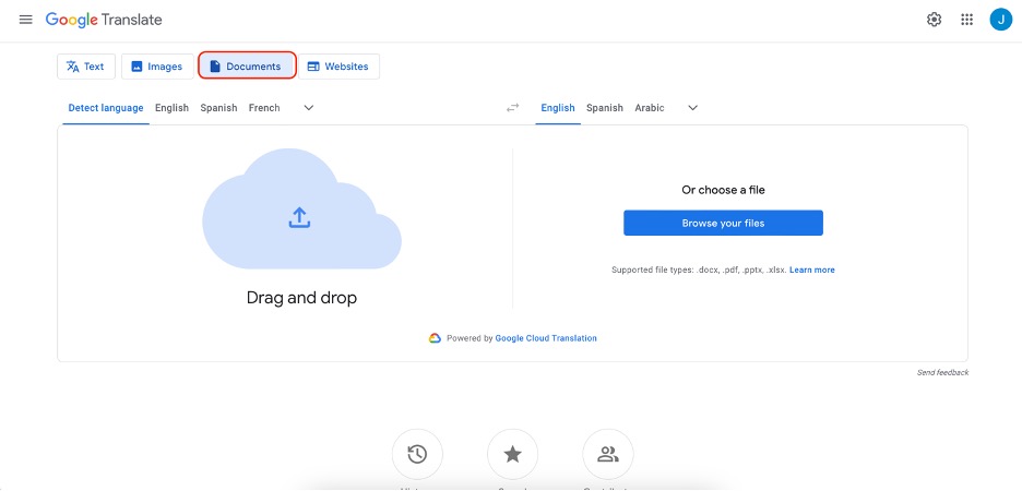 google translate homepage