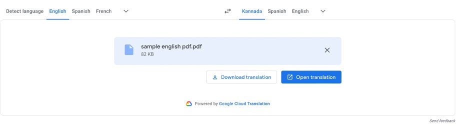 google translate results