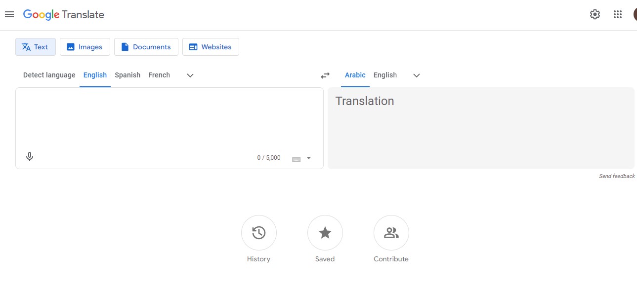 google translate text box translator