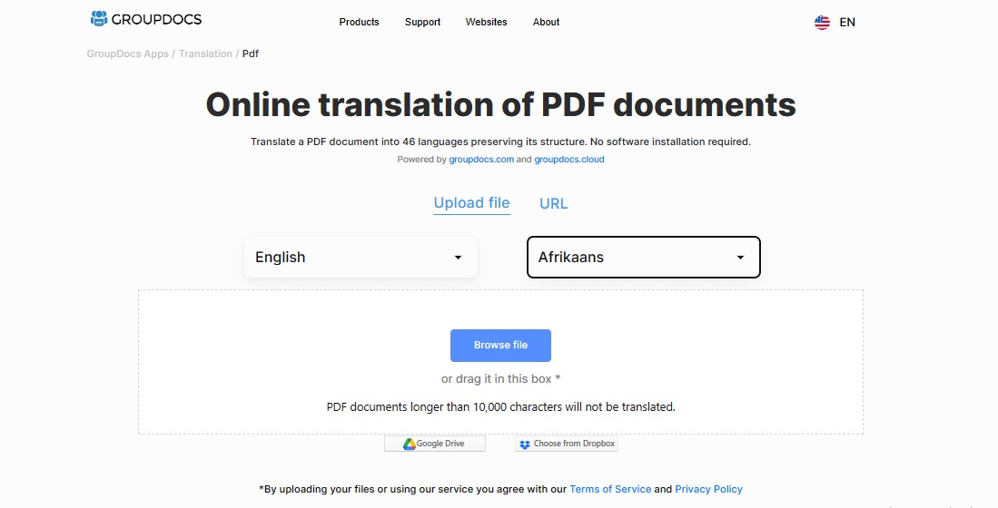 groupdocs translator afrikaans to english