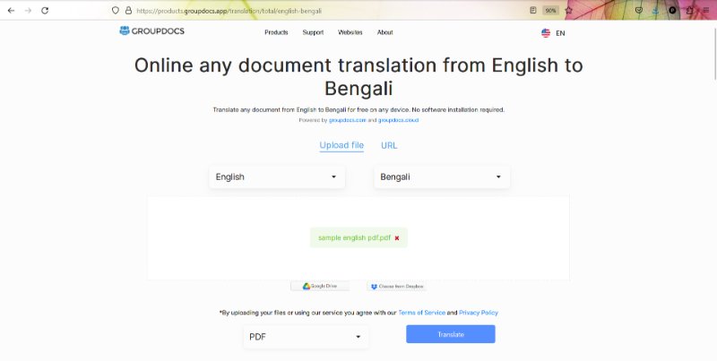 groupdocs english to bengali translation