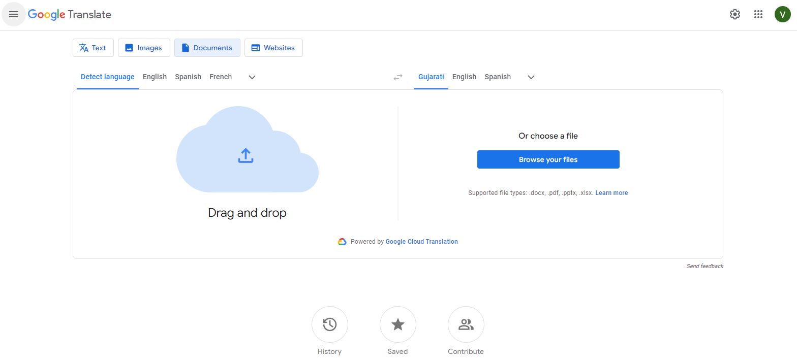 gujarati english google translate document