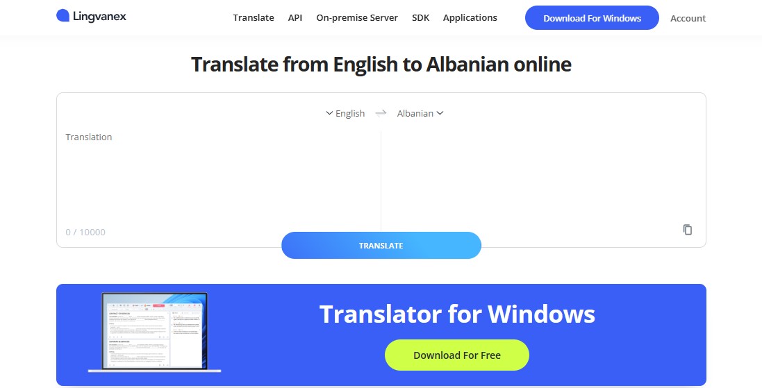 lingvanex english to albanian translator