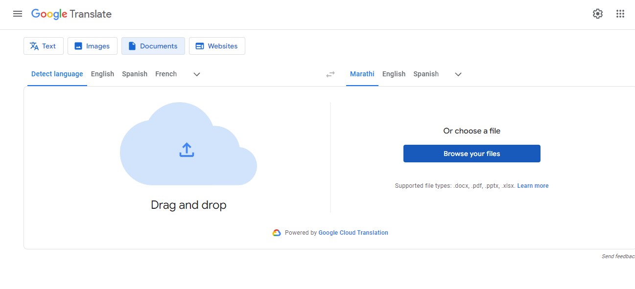 google translate online interface