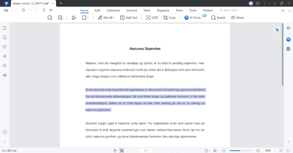 norwegian pdf select text to translate