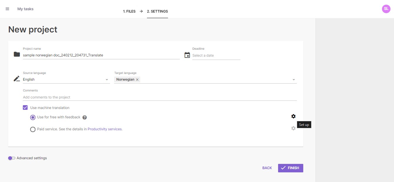 smartcat settings document translation settings