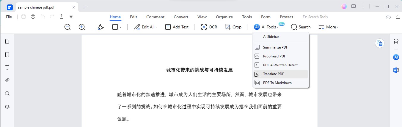 translate pdf feature