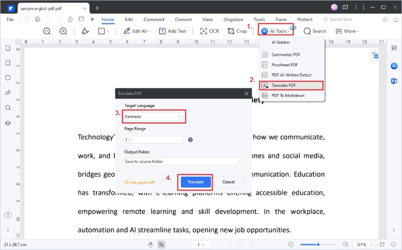 translating on pdfelement