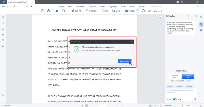 pdfelement translated amharic pdf successfully