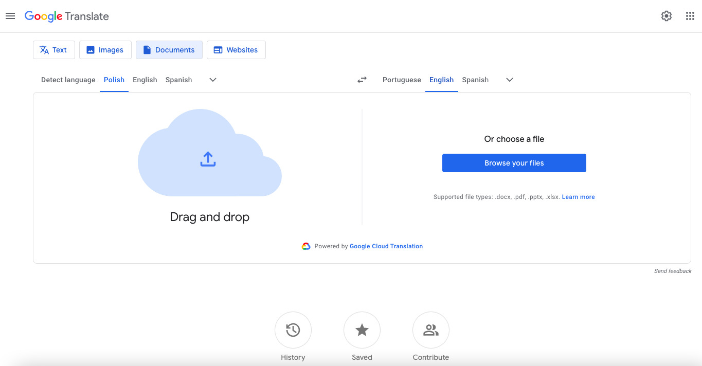 drag and drop document google translate