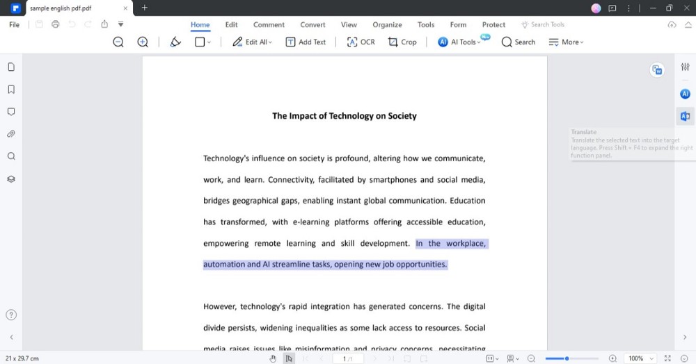 selected text on a pdf