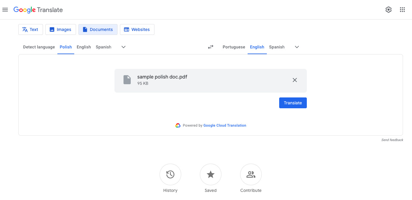 document google translate