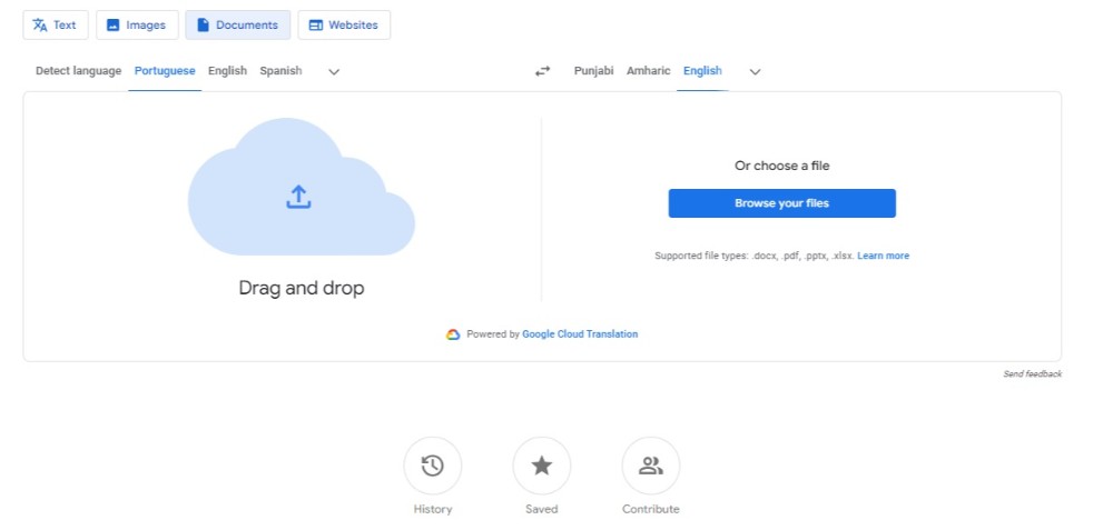 google translate uploading pdf document