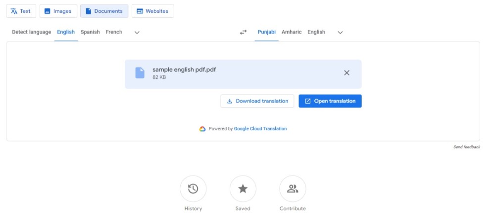result of english to punjabi translation